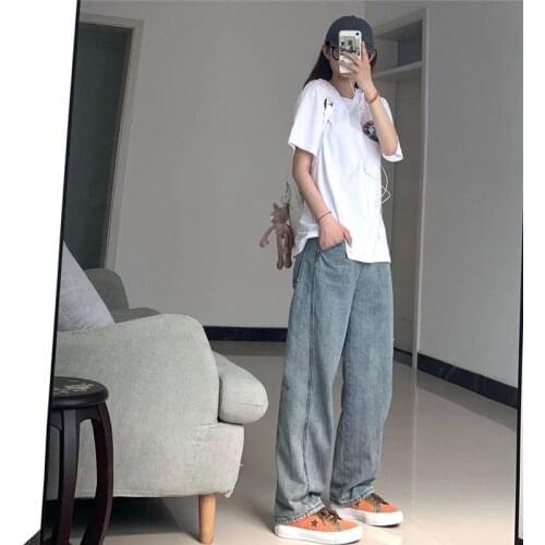 Y2k Korean Streetwear Straight Wide Leg Jeans Women High Waist Harajuku Hip Hop Pants Hippie Denim Sweatpants