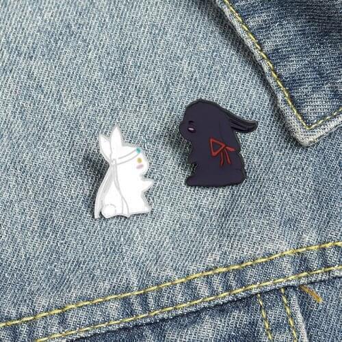 Enamel Pins Cute Black White Rabbit Brooch Jewelry Pines Lapel Pin Badge Brooches For Clothing Badges Gifts For Girl Friend