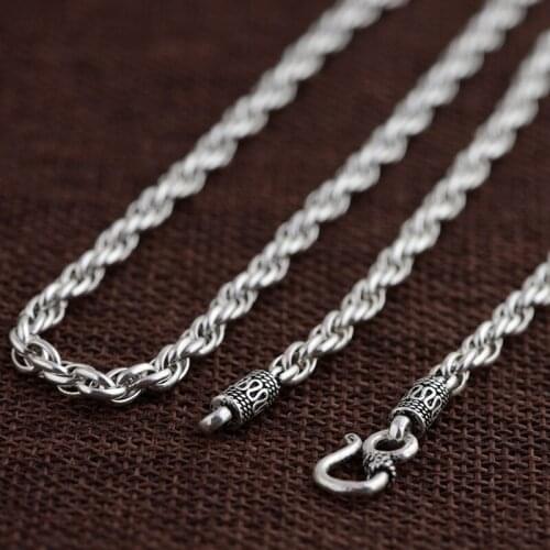 FNJ 925 Silver Chain For Jewelry Making 4mm Vintage 100% Pure Sterling Silver Rope Necklace Men Good Luck
