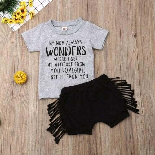 Cute Newborn Baby Girl Clothes Tops Tee T-Shirt+Tassel Shorts Outfits Summer Short Sleeve Girls Set