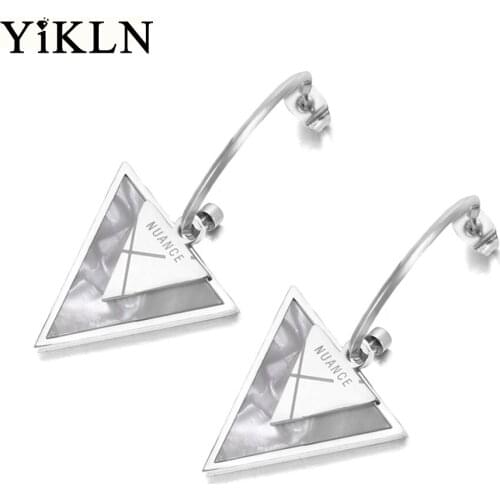 YiKLN Titanium Stainless Steel Geometric Triangle Earrings For Women Girls Fashion Bohemia White Shell Party Earrings YE19180
