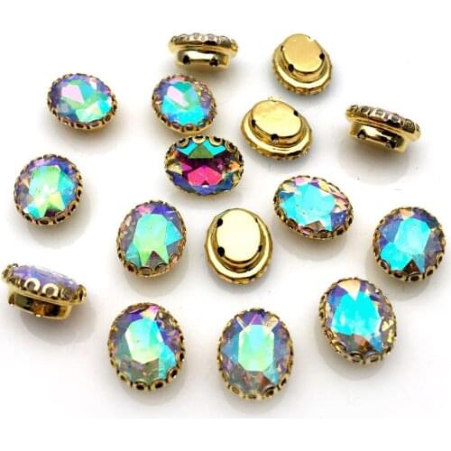 GGSA 50pcs 8x10mm Oval Sew On Rhinestones In Brass Lace Claw Set Glass Crystal Sew-on Stone Dress Shoes Bags Jewelry Making
