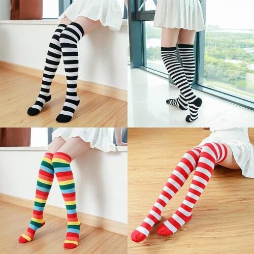 Hot Sale Women Girls Over Knee Long Stripe Printed Thigh High Striped Cotton Socks 5 Style Sweet Cute Plus Size Overknee Socks