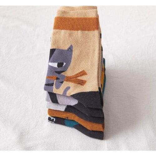 Cat Cotton Casual Socks Animals Socks Womens Korean Style Cartoon Funny Womans Fashion Socks 1 Pair Women Color Socks EU 35-43