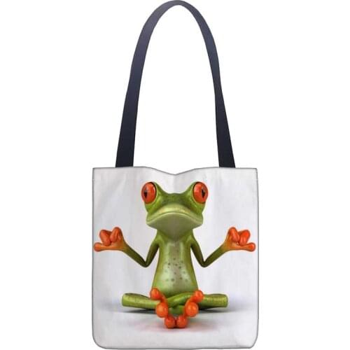 Custom frog printed canvas tote bag convenient shopping bag woman bag student bag DIY LOGO DROP SHIPPING
