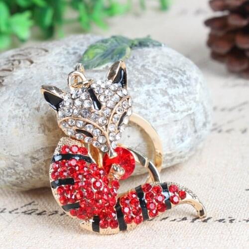 Fox Long Tail Red Cute Crystal Rhinestone Charm Pendant Purse Bag Car Key Ring Chain Creative Wedding Party Christmas Gift