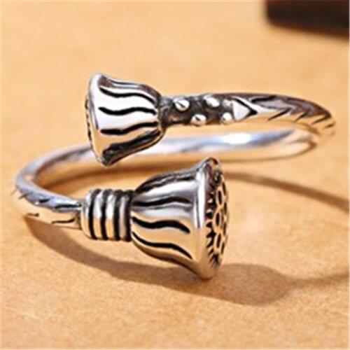 Miuoxion Retro Double Lotus Ring Personality Fashion Simple Punk Party Jewelry For Women Feature Namour Charm Gift All Seasons