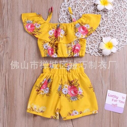 Childrens Clothing Set Summer Girls Strap Top Shorts Set Girls Set