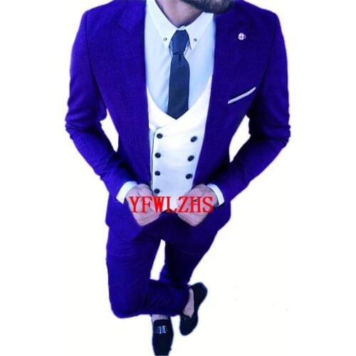 Handsome Groomsmen Peak Lapel Groom Tuxedos Wedding Dress Men Suits Blazer Prom Dinner (Jacket+Pants+Tie+Vest) A770