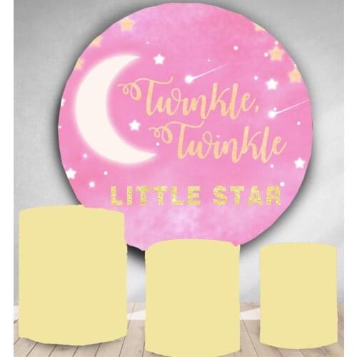Circle backdrop round wall for baby shower pink girl twinkle little star birthday decor vinyl background candy cake table banner