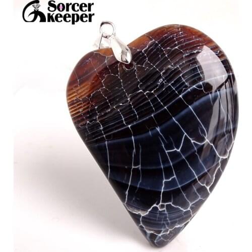 Fashion Women Man Heart Necklace Pendant Natural Botswana Agates Stone Pendant Slide Healing Crystals for Jewelry Making BA826