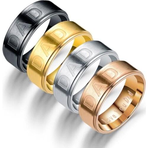 DAD Ring Engraved Love You Dad Mens Ring 4Color Stainless Steel Polished Letters Rings For Fathers Day Vintage Simple Jewelry