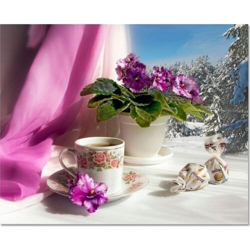 New 3D Flowers And Coffee Crafts Direct Selling Cotton DIY Needlework Diamond Painting Kit 3d Full Embroidery
