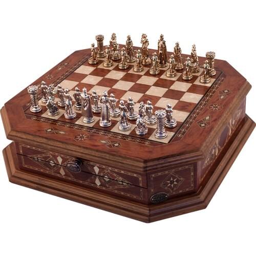 Octagon S M L Ros Chess Set Metal Figured