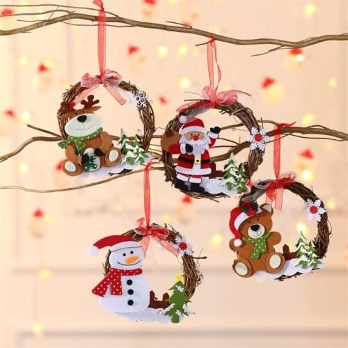 Small Garland Christmas Decor Door Wreath Santa Claus Snowman Vine Circle Pendant Wreath Rattan Festival Gifts Party Home Decor