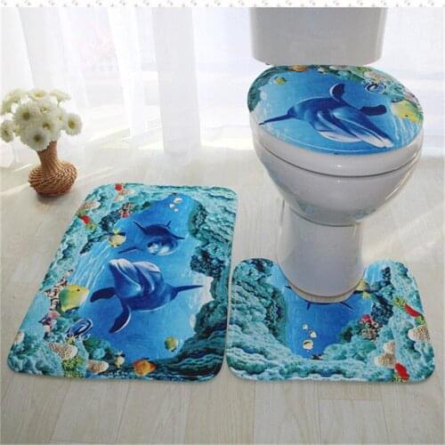 Anti-slip Household Flannel 3 pcs/set 3D Digital Printing Floor Mat Super Soft Bathroom Toilet Carpet Toilet Mat tapis pour WC