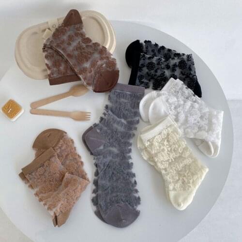 JK Lolita Socks Black White Flower Refreshing Cute Sweet Kawaii Japanese Fashion Women Socks Harajuku Glass Socks Mesh