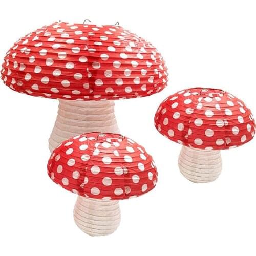 New 3Pcs Mushroom Shaped Paper Lanterns 3D Mushroom Ornament Kindergarten Childrens DIY Birthday Party Home Decoration Supplies
