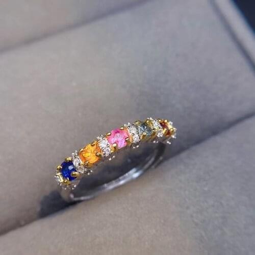 New Natural Sapphire Ring Womens 925 Silver Small and Simple Style Jewelry for Young Peoples Daily Needs