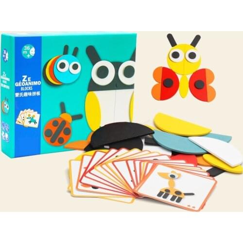 Kids educational toy montessori learning resouces creactive wooden animal puzzle with 20 illustration cards gifts for baby child