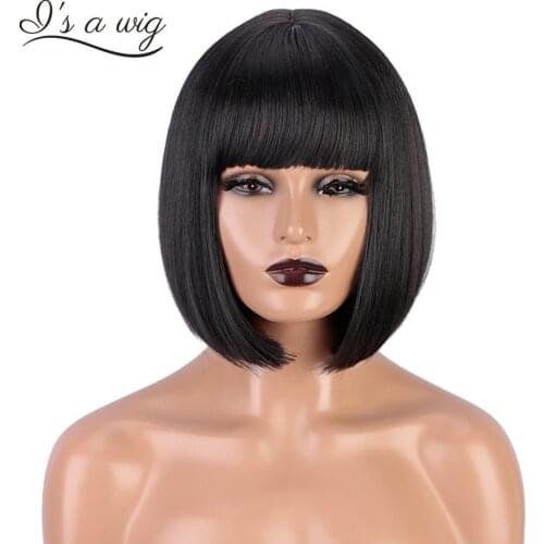 Is a wig Short Straight Black Bob Wigs Synthetic Wig with Bangs for Women Natural Daily Use 613 Blonde Brown Red Pink Hairs