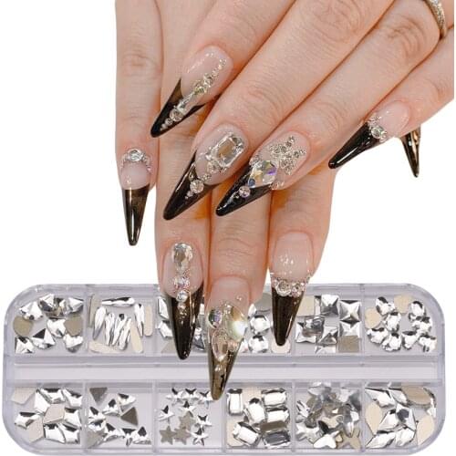 Flat Back Glass Crystal Clear Nail Diamond Rhinestones Butterfly Raindrop Heart Round 52 Designs for Nail Art Decorations RH130