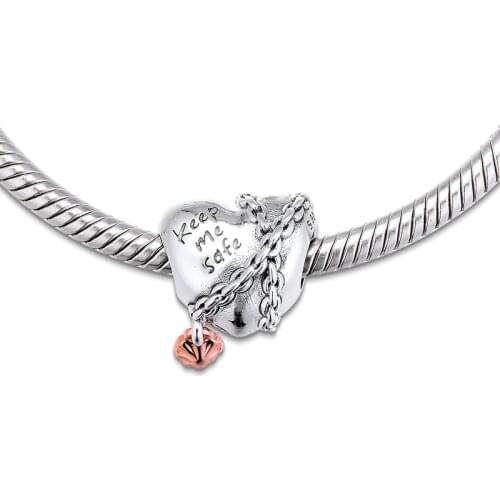 Fits for Pandora Charms Bracelets Chained Heart Beads 100% 925 Sterling Silver Jewelry Free Shipping