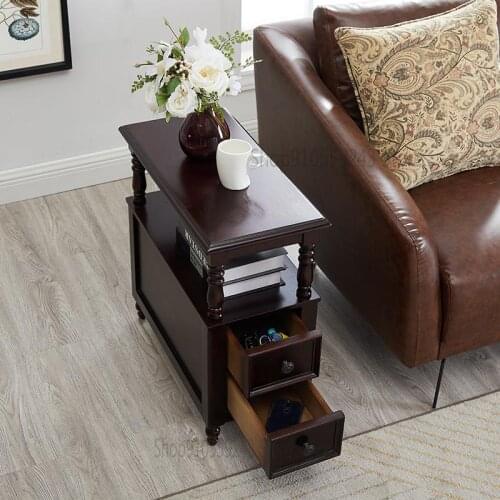 American Style Sofa Side Cabinet Side Cabinet Solid Wood Corner Table Long Side Table Simple Living Room Small Coffee Table Narr