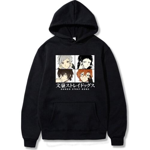 Bungou Stray Dog Hoodie Harajuku Dazai Osamu Casual Black Pullover Japanese Anime Streetwear Unisex Oversized Sweatshirt Coat