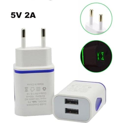 Universal USB Wall Charger Dual Port 2A Output Travel Plug Power Adapter Compatible for iPhone smart phone EU Plug
