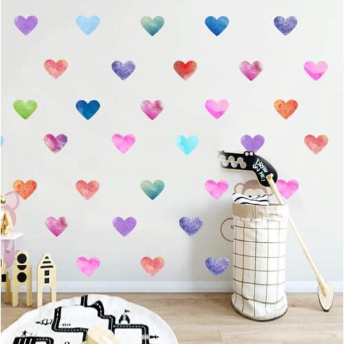 Vacclo Hand Painted Watercolor Love Heart Wall Stickers Nordic Style Ins Decorative Stickers Background Stickers DIY Wall Decals
