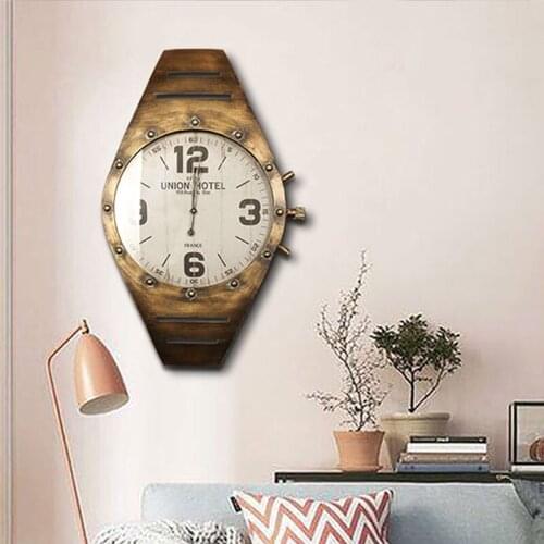 Vintage Wrist Watch Retro Creative Design Wall Clock Decorative Ornament Industrial Style Metal Clock