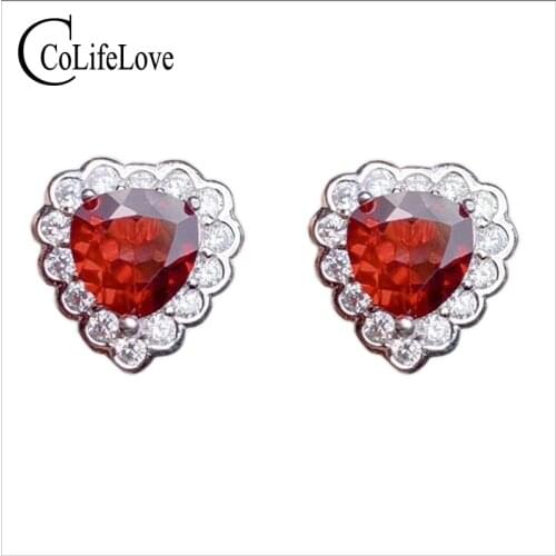 CoLife Jewelry 925 Silver Stud Earrings for Daily Wear 6mm Natural Garnet Earrings Sterling Silver Garnet Jewelry Gift for Woman