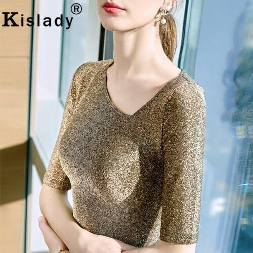 2020 Spring Summer Fall Womens Shining V-Neck Long Sleeve Gothic Shirt Sexy OL Tops Harajuku Shirt Korean Slim Fashion Clothes