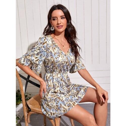 Womens Dresses V Neck Polka Dot Ruffles Mini Sexy Dress Short Sleeve Summer Dresses