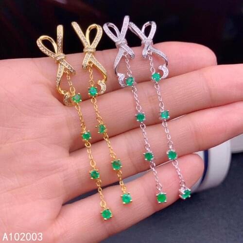 KJJEAXCMY Fine Jewelry 925 sterling silver inlaid natural Emerald female earrings Eardrop popular support detection