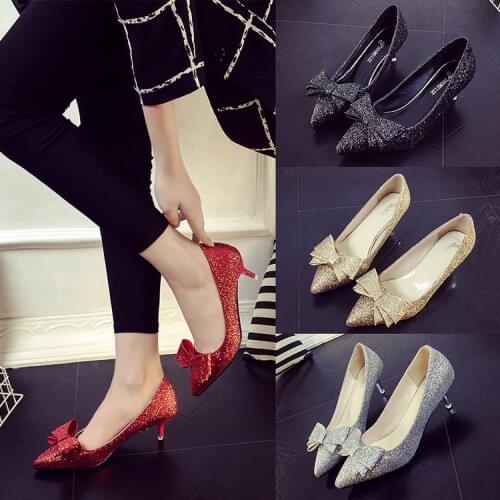 2019Women Pumps Sexy High Heels Shoes ladies Lace Up Point Toe Party Wedding Pump Black RED Woman shoes 35-43 chaussures femme