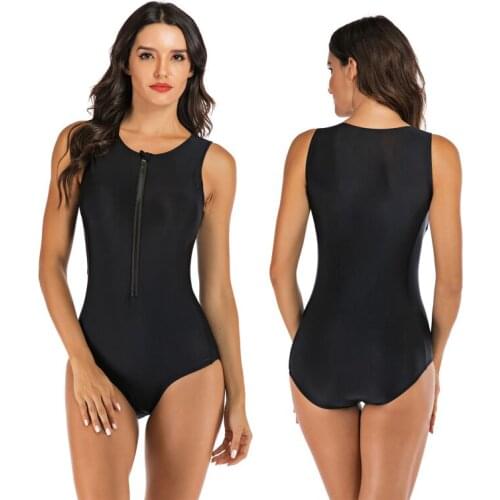 Women Sleeveless Zip Front Rash Guard One Piece Swimsuit Athletic Swimwear Sexy Bathing Suits Bikini High Cut Rash Guards Sun