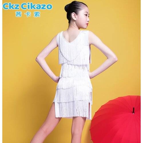 New Professional Dance Costume Kids Latin Clothing Ballroom Fringe Performance Competition White Girls Latin Dance Dress G3166