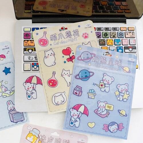 1 Sheet Kawaii Animals Starry Planets Bunny Cat Bear Decorative Sticker DIY Decoration
