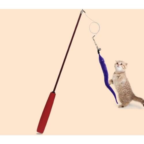 1Pcs Funny Cat Toys Fishing Stick Random Color Feather Interactive Elastic Rod Chick Fish Mascotas Pets Toys With Bells
