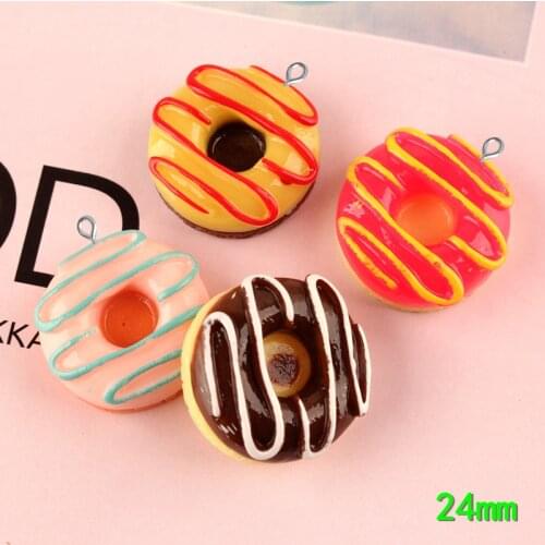 10pcs 24MM Resin Simulated food Doughnut Donut charms pendant miniature craft jewelry making Material Creative Diy Accessories