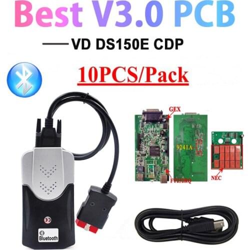 10PCS/Lot+DHL!!with Shell new vci V3.0 Real 9241A chip JAPAN new relays 2017.R3 Bluetooth VD tcs for delphis obd2 Scanner