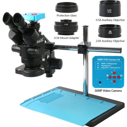 1080P 38MP 2K HDMI USB Video Camera 3.5x-90X Simul-Focal PCB Soldering Stereo Trinocular Microscope + 0.5x 2.0x Objective Lens