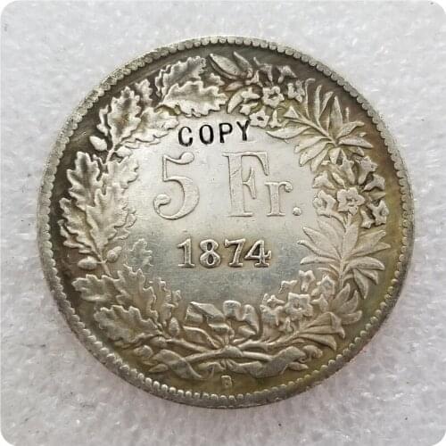 1874-B Switzerland 5 Francs COIN COPY