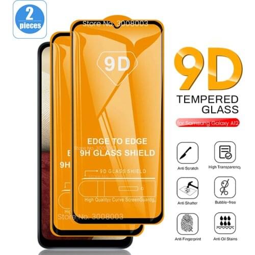 2PCS 9D Full Glue Coverage Protective Glass For Samsung Galaxy A12 A 12 12A SM-A125F/DSN 6.5'' Smartfone Screen Protectors Film