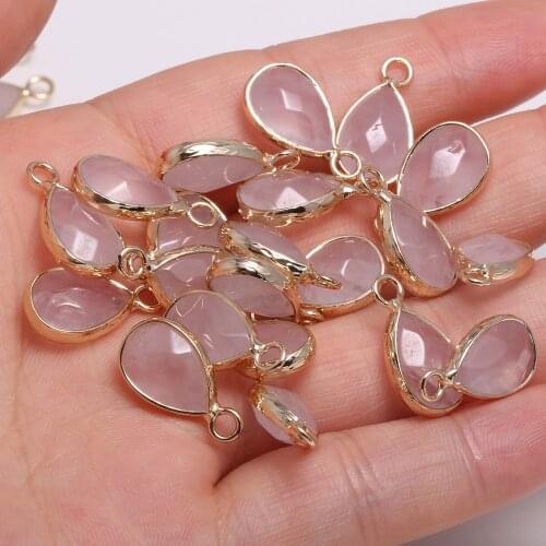 2PC Natural Stone Pink Crystal Pendant Drop Shape Faceted Rose Quartzs Charms For Jewelry Making Necklace DIY Earrings Wholesale