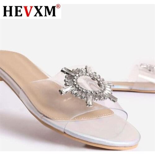 2020 summer new comfortable flat Womens slippers Fashion rhinestone sexy high quality handmade outdoor Plus size slippers