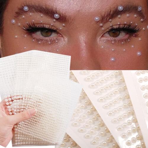 3-6mm White Pearl Eyes Face Temporary Tattoo Gems Dots Beauty 3D Nail Rhinestones DIY Body Art Accessories Festival Decorations
