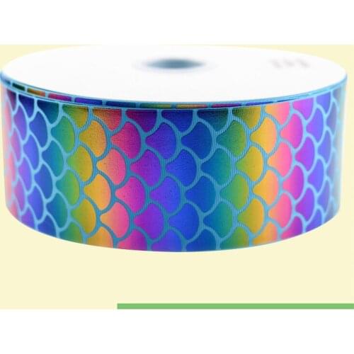 3" inch 75 mm 7.5cm blue based colorful based foil laser scales free shipping printed grosgrain ribbons for gift decoration
